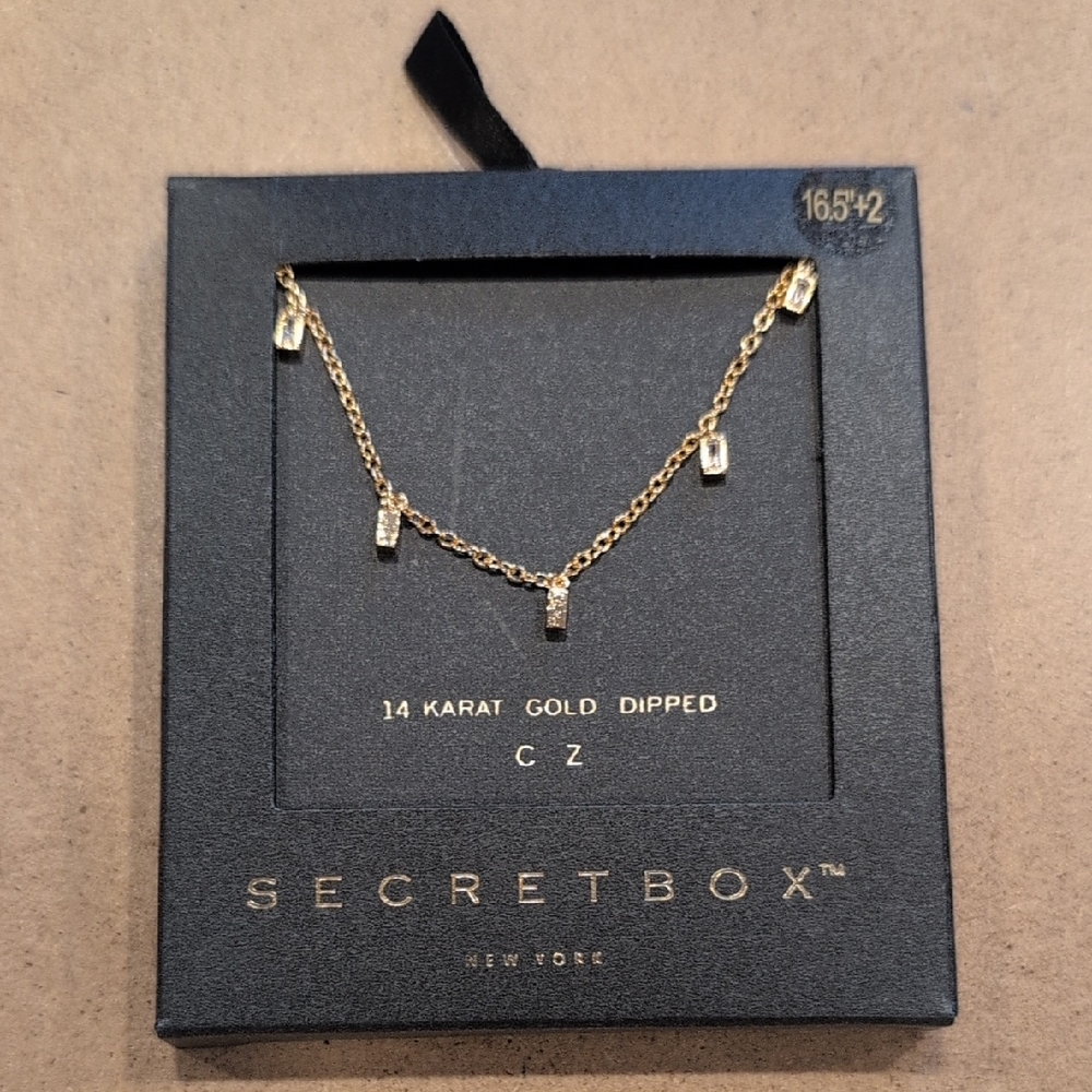 SecretBox New York 14K Gold Dipped CZ 16-18 inch Necklace NEW in Box